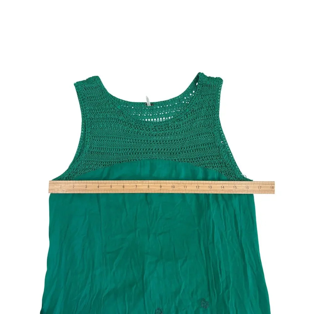 Free People Long Crochet Dress with Tiers Emerald Green Size M Coastal Cowgirl
